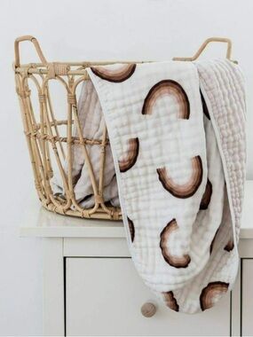 Brixton phoenix Cream Muslin Blanket with Brown Rainbow Print
